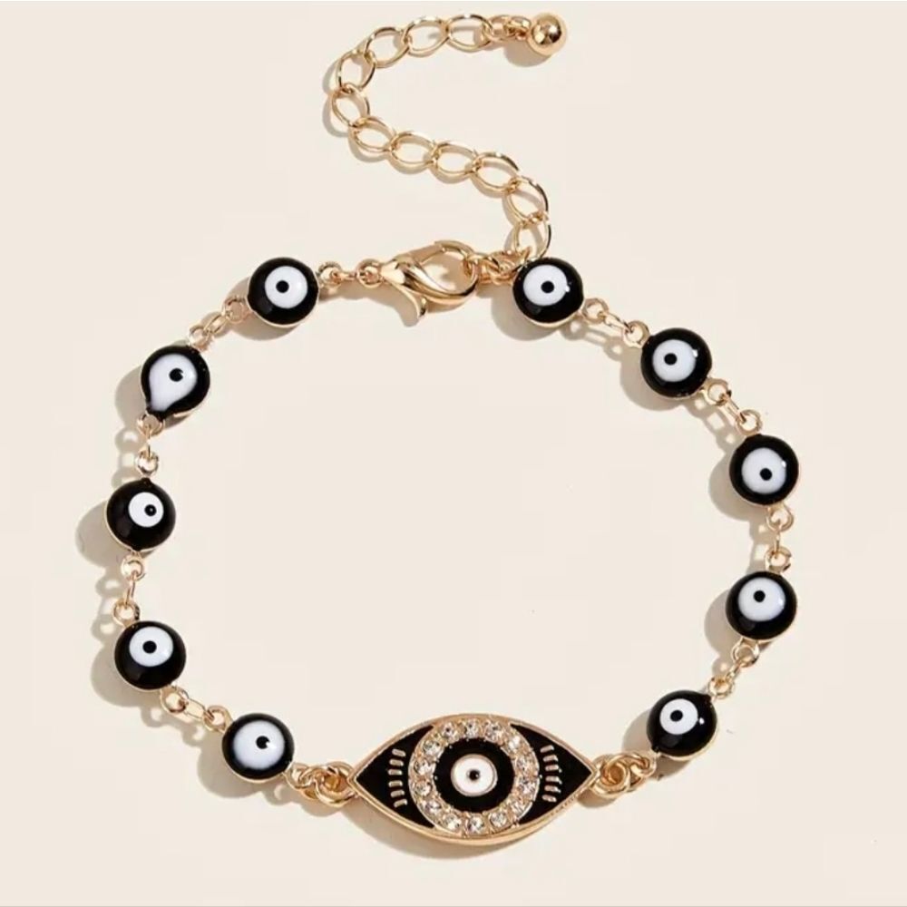 14K Gold Plated Black Evil Eye Bracelet